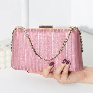 Elegante rosa Glitzer Abendtasche mit Strasssteinen und funkelnder Diamantkette Riemen