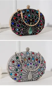 Detaillierte Ansicht der Pfauen-Strass-Abendtaschen in edlen Schwarz- und Silbertönen