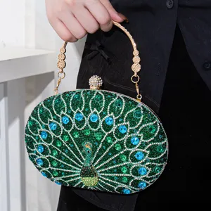 Vintage Legierung Strass Pfau Abendtasche Luxus Gesellschaftsdame Party Bankett Clutch Kette Umhängetasche Für Damen
