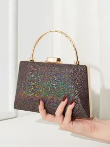 Luxuriöse schillernde Abendtasche mit Glitzer und elegantem goldenem Metallgriff