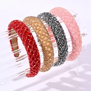 Eleganti cerchietti barocchi con perline di cristallo e spugna per donne in vari colori