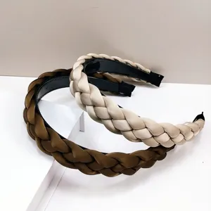 Serre-tête Tressé Tissu Aspect Satin Large Antidérapant avec Dents Bandeau Haute Tête Couleur Unie Mode Accessoires Cheveux Femme