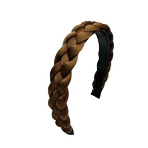 Serre-tête tressé élégant en satin marron avec dents antidérapantes pour femmes