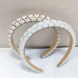 Gepolsterter Strass Künstliche Perle Haarreif Für Damen Schwere Industrie Geometrischer Kristall Haarreifen Luxus Retro High Top Haarschmuck
