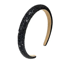 Diadema estrecha de pedrería negra brillante para mujer estilo de lujo