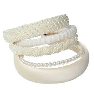 Elegant Artificial Pearl Padded Headband Collection White Satin Braided Hair Bands Accessories For Women Hair Decoration