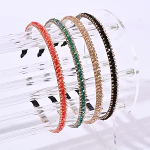Set of elegant thin crystal beaded headbands in red, green, gold, and black colors