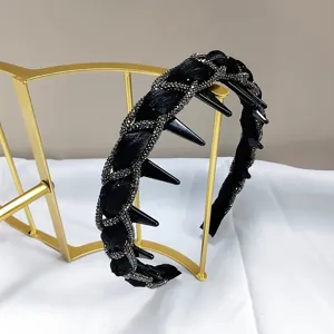 Diadema para Mujer Estilo Coreano Negro Trenzado Strass Acolchado Con Dientes Antideslizantes Moda Accesorios para el Cabello