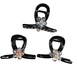 Lot de 3 pinces à cheveux noires élégantes avec fleurs en cristal pour coiffure de femmes