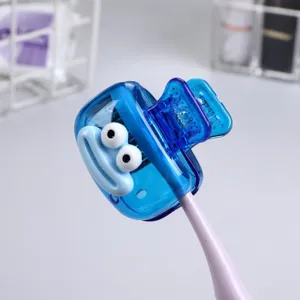 Portable blue translucent cartoon character toothbrush clip cover for travel storage protection