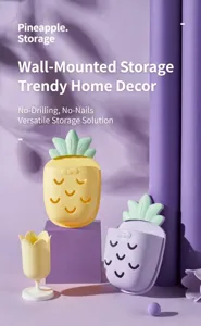 Wall-mounted cute pineapple shaped storage box organizers in yellow and purple pastel colors.