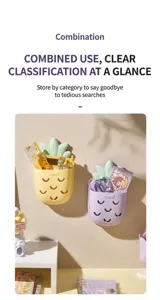 Two wall-mounted pineapple shaped organizers holding various stationery on a textured wall