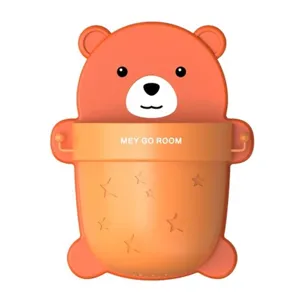 Orange bear-shaped wall-mounted storage cup for bathroom toothbrush drainage