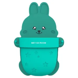 Cute teal rabbit-shaped wall-mounted storage cup with star details and side hooks