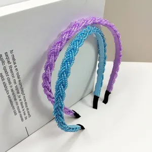 Serre-têtes tressés à la main en perles de cristal violet et bleu
