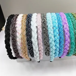 Serre-têtes tressés en perles de riz colorées avec fil de cristal pour la coiffure mode.