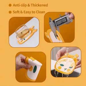 Close-up of thick silicone cartoon coaster showing 3mm thickness and easy cleaning