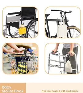 Gancio per passeggino robusto e versatile montato su sedia a rotelle, bicicletta e carrello spesa