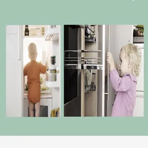 Gebruiksscenario's die laten zien hoe peuters koelkasten en kasten openen om ongelukken te voorkomen