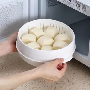 Double-layer microwave food steamer basket for heating buns, food-grade plastic