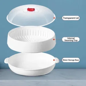 Professional 3-piece microwave steamer set featuring transparent lid and water base