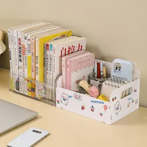 Organizzatore da scrivania e set di regglibri in acrilico con simpatici adesivi decorativi.