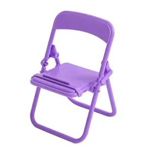 Close-up view of the purple folding chair mobile phone stand in cute macaron color