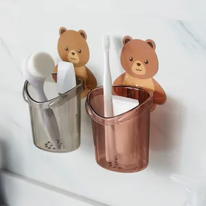 Simpatico portaspazzolino adesivo da parete a forma di orso e tazza