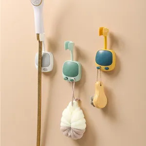 Cartoon Bear Shower Head Holder Wall Mounted No-Drilling Adjustable Bathroom Shower Bracket With Hooks Multi-Functional Plastic Storage Rack