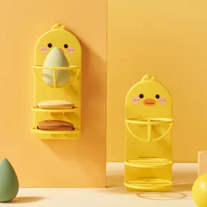 Cute yellow chick shaped makeup sponge holder for wall-mounted vanity storage display