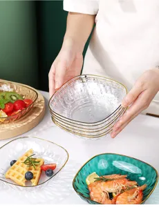 Platos cuadrados de lujo para snacks con diseño de diamante y borde dorado para frutas