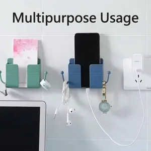 Multifunctional wall-mounted phone charging rack and storage organizer with side hooks