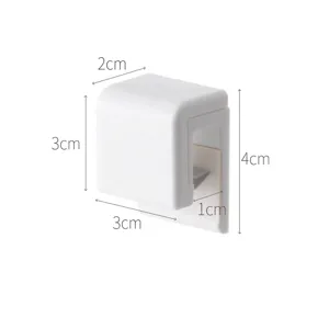 Minimalist punch-free wall-mounted white toothpaste holder clip with dimension details