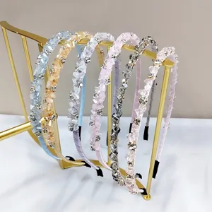 Set of handmade slim headbands with colorful crystal and rhinestone details
