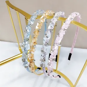Handmade Crystal Rhinestone Headband Elegant Thin Metal Hair Band Sparkling Beaded Headwear For Women Daily Casual Hair Accessories