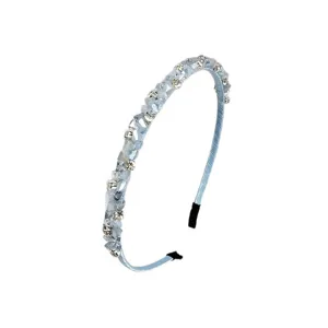 Handmade light blue crystal and rhinestone headband for a elegant hair accessory