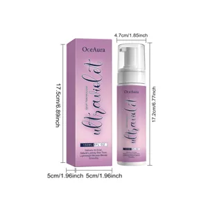Detaillierte Größenangaben für OceAura Selbstbräunungsmousse 150ml Flasche und Box