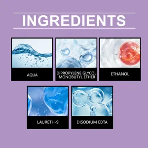 Detailed list of ingredients for the glue removal spray including Aqua and Ethanol