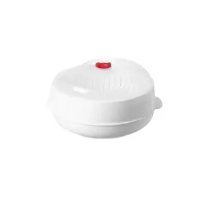 White food-grade microwave steamer box with transparent lid and red steam vent