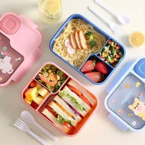 Große auslaufsichere Bento-Lunchbox mit niedlichen Comic-Deckeln und Besteck