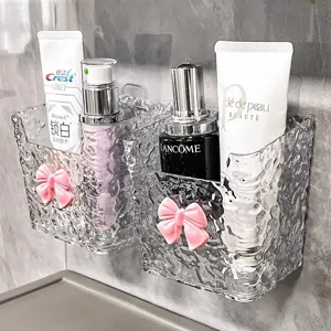 Leichter Luxus Wand-Aufbewahrungsbox Badezimmer Gletscherschliff-Textur Klarsichtkunststoff Gesichtstuch-Organizer Mit Rosa Schleife