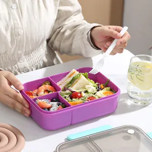Lilafarbene Bento-Box aus Kunststoff mit Fächern für Büro und Schule im japanischen Stil