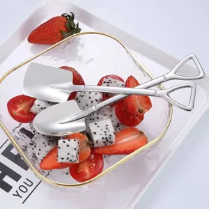 Creative shovel-shaped stainless steel dessert spoons set for fruit and sweets 2pcs