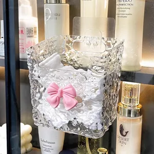 Elegante Wand-Aufbewahrungsbox mit Gletschermuster und rosa Schleife fürs Badezimmer