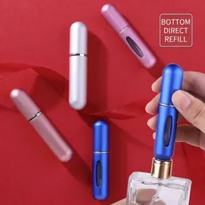 Atomizador de perfume de viaje recargable de 5 ml con diseño de llenado directo por la base