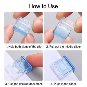 Tutorial showing how to use a transparent candy-colored clam clip to organize papers