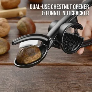 Manual Chestnut Opener And Nut Cracker Aluminum Alloy Walnut Sheller Ergonomic Handheld Peeling Tool Black