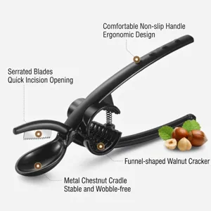 Professional black metal chestnut opener and nutcracker tool with serrated blade
