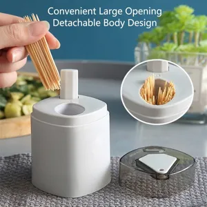 Automatic press-type white toothpick holder with detachable lid for easy loading