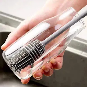 Long handle silicone cup brush for deep cleaning glass bottles and baby nursing mugs
